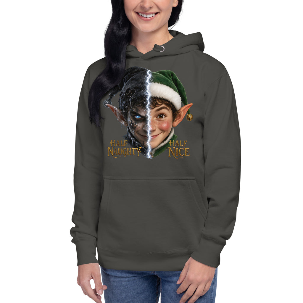 Xmas Elf Twins Unisex Hoodie — Vintage Black — front