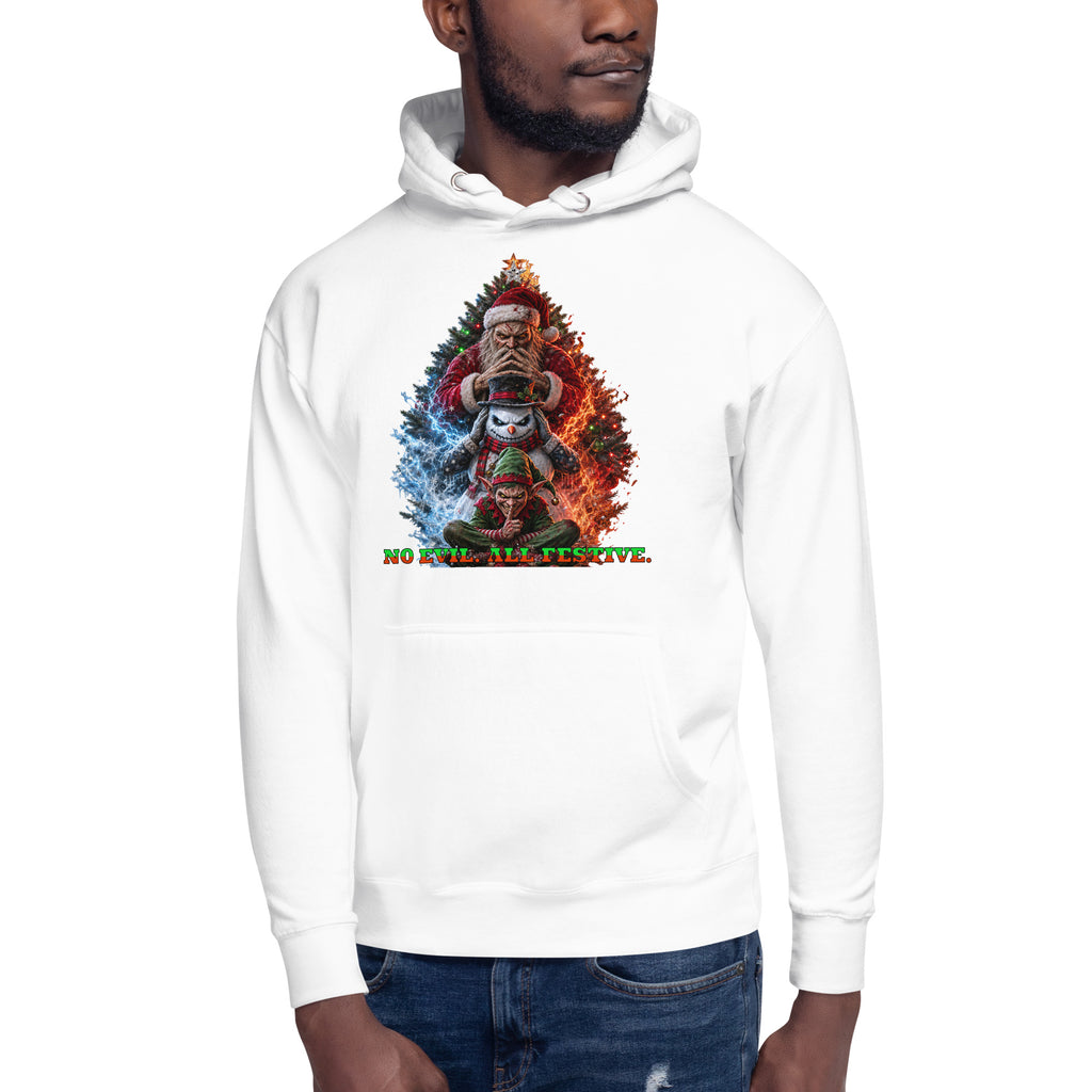 No Evil Xmas Unisex Hoodie — White — front