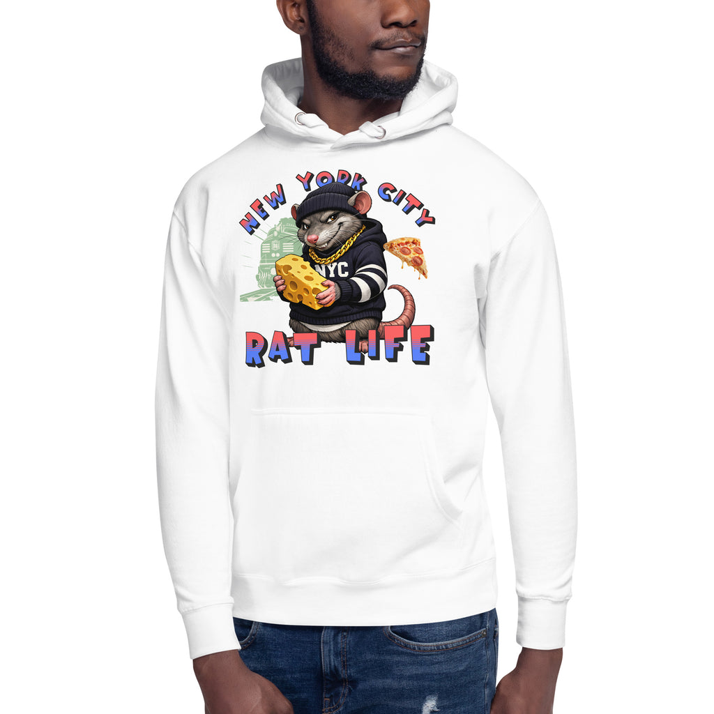 NYC Rat Life Unisex Hoodie — White — front