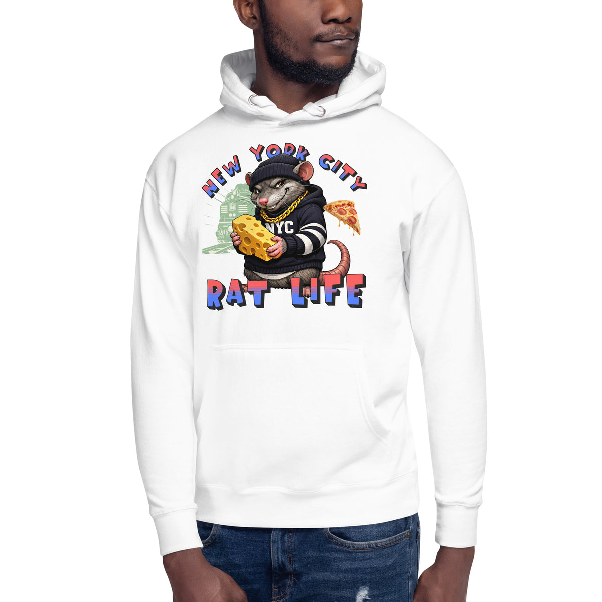 NYC Rat Life Unisex Hoodie — White — front