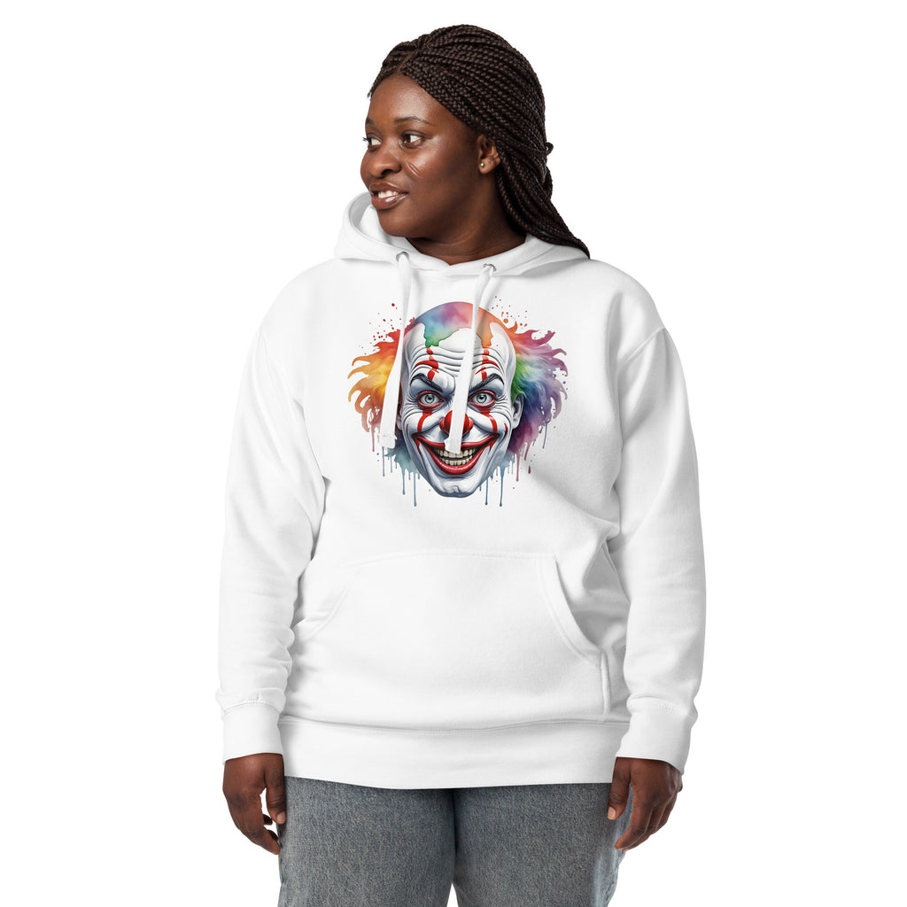 Painted Clown Unisex Hoodie — White — Women's 3 model, front