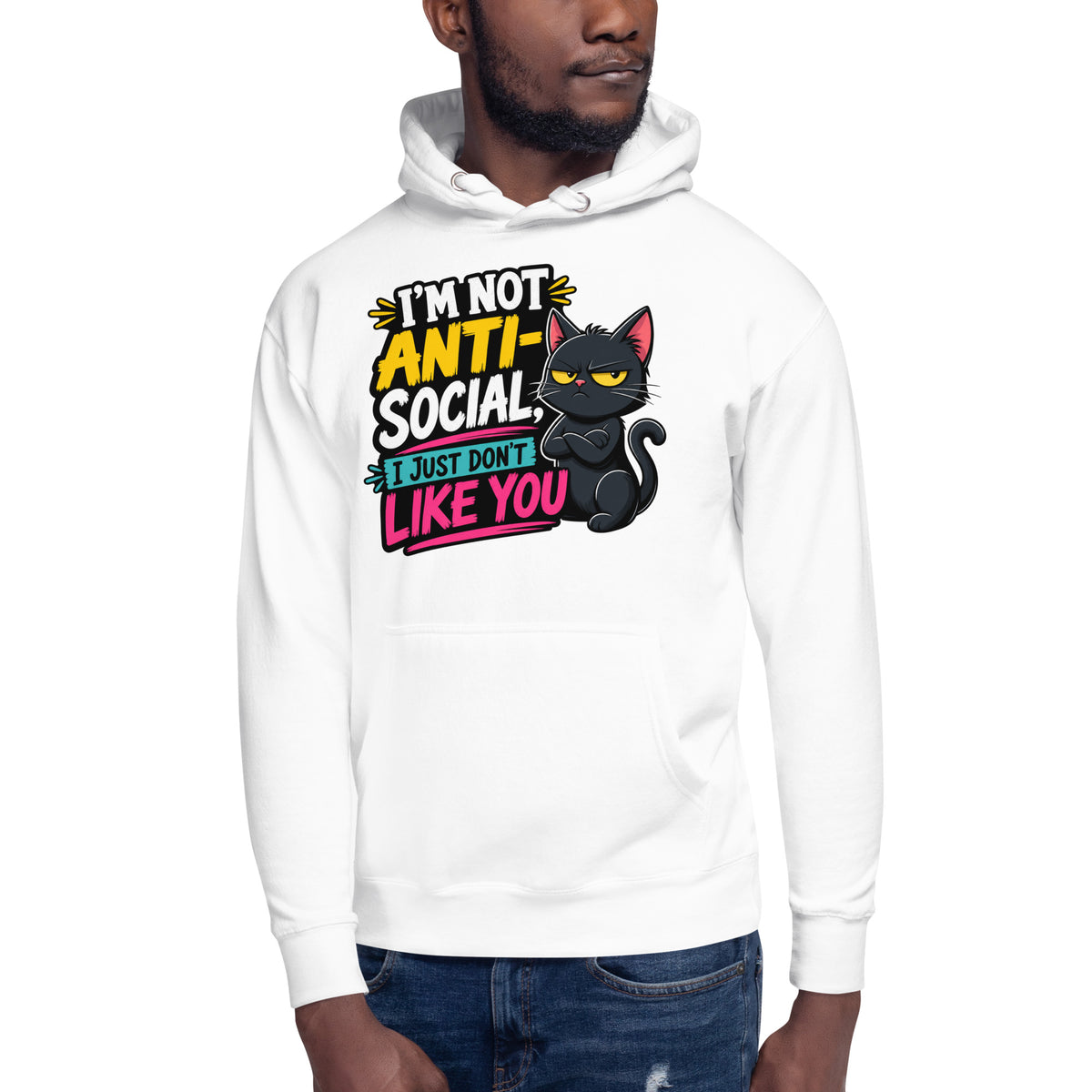 Anti Social Kitty Unisex Hoodie — White — front