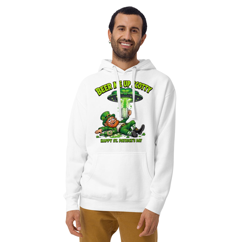 Beer Me Up St Pats Day Unisex Hoodie — White — front
