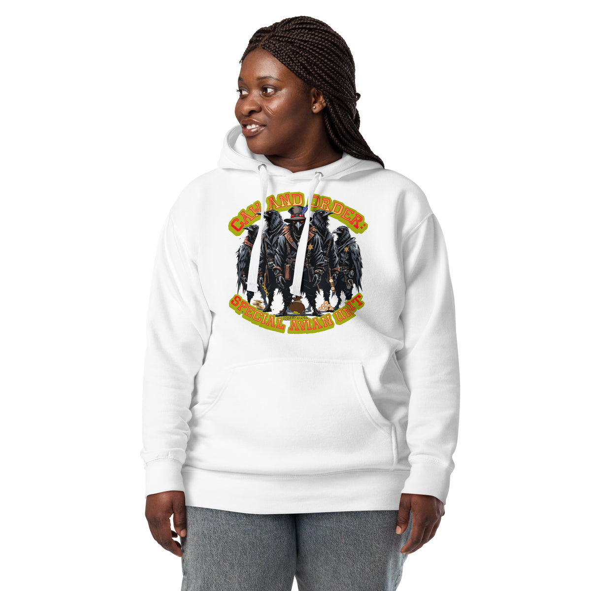 Caw and Order Special Avian Unit Unisex Hoodie — White — front