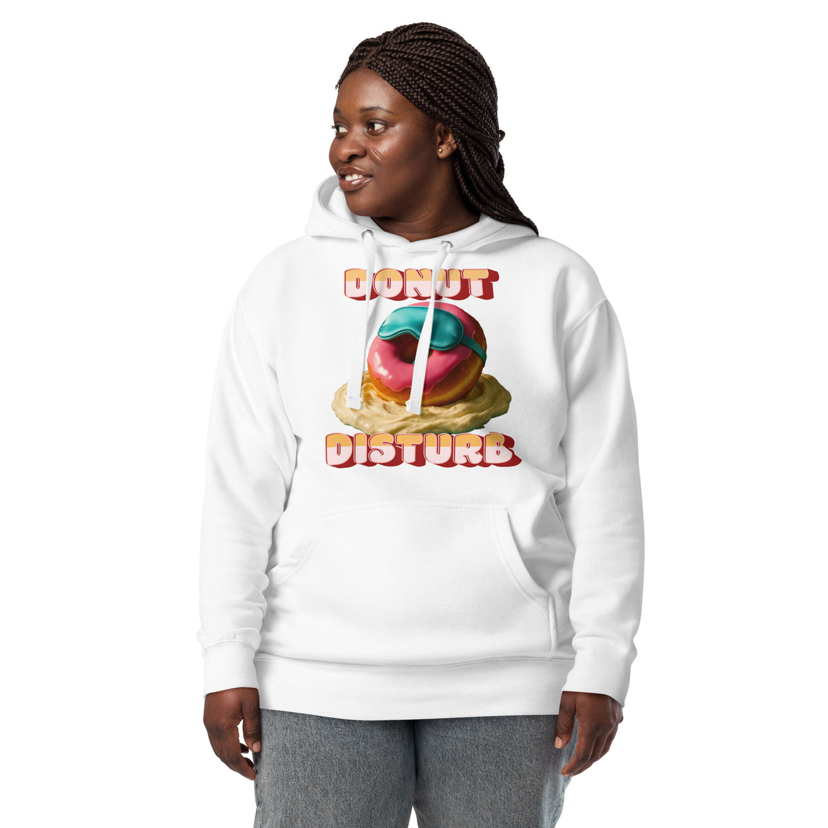 Donut Disturb Unisex Hoodie — White — front