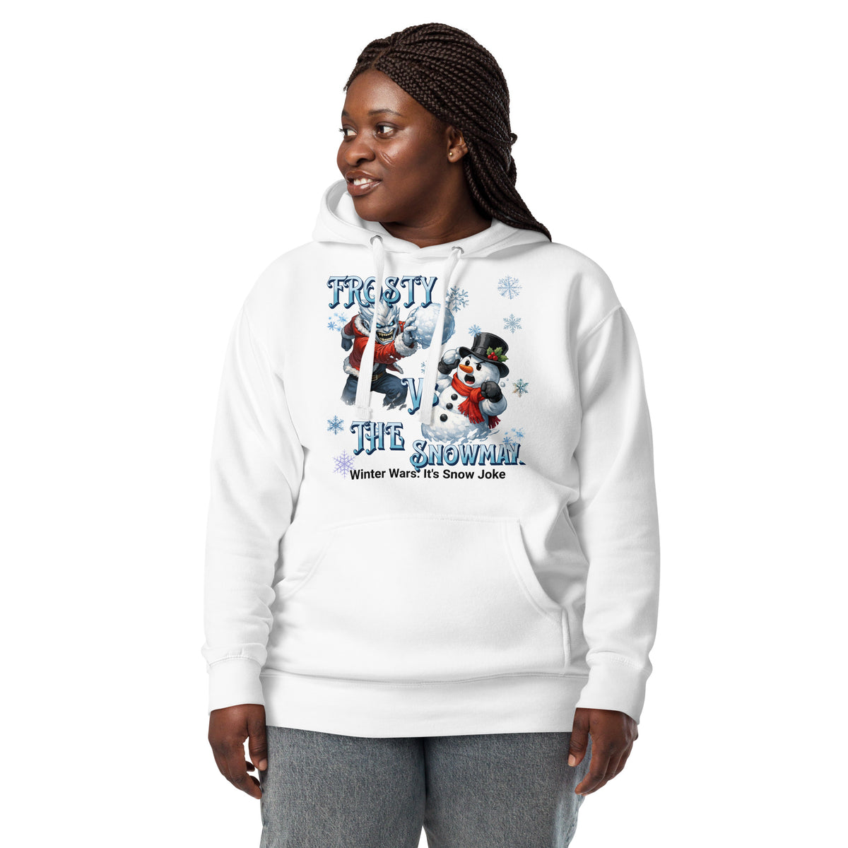 Frosty Vs The Snowman Unisex Hoodie — White — front