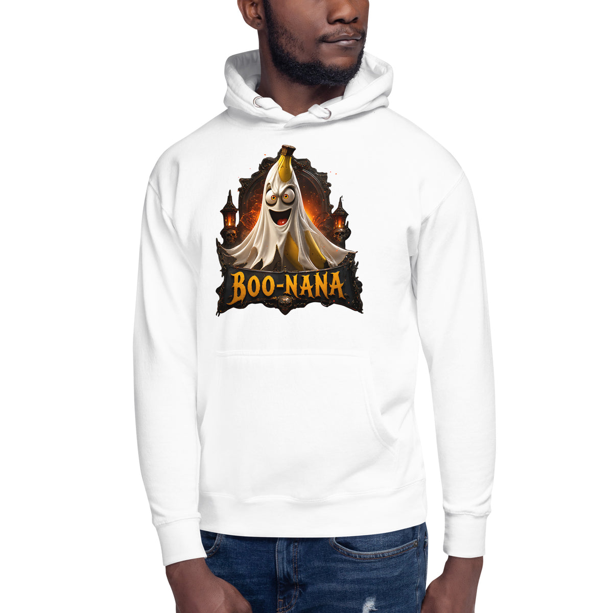 Halloween Banana Unisex Hoodie — White — front