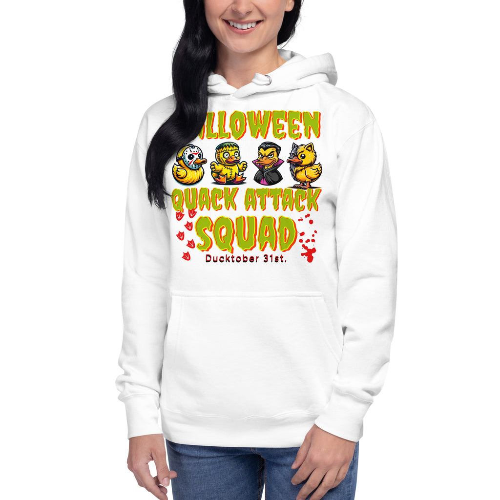 Halloween Quack Attack Unisex Hoodie — White — front