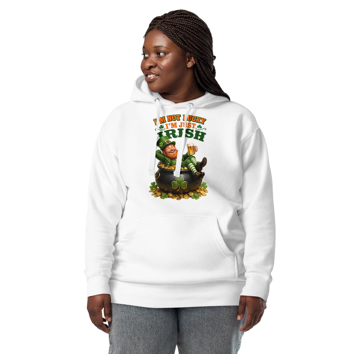 I’m Just Irish Unisex Hoodie — White — front