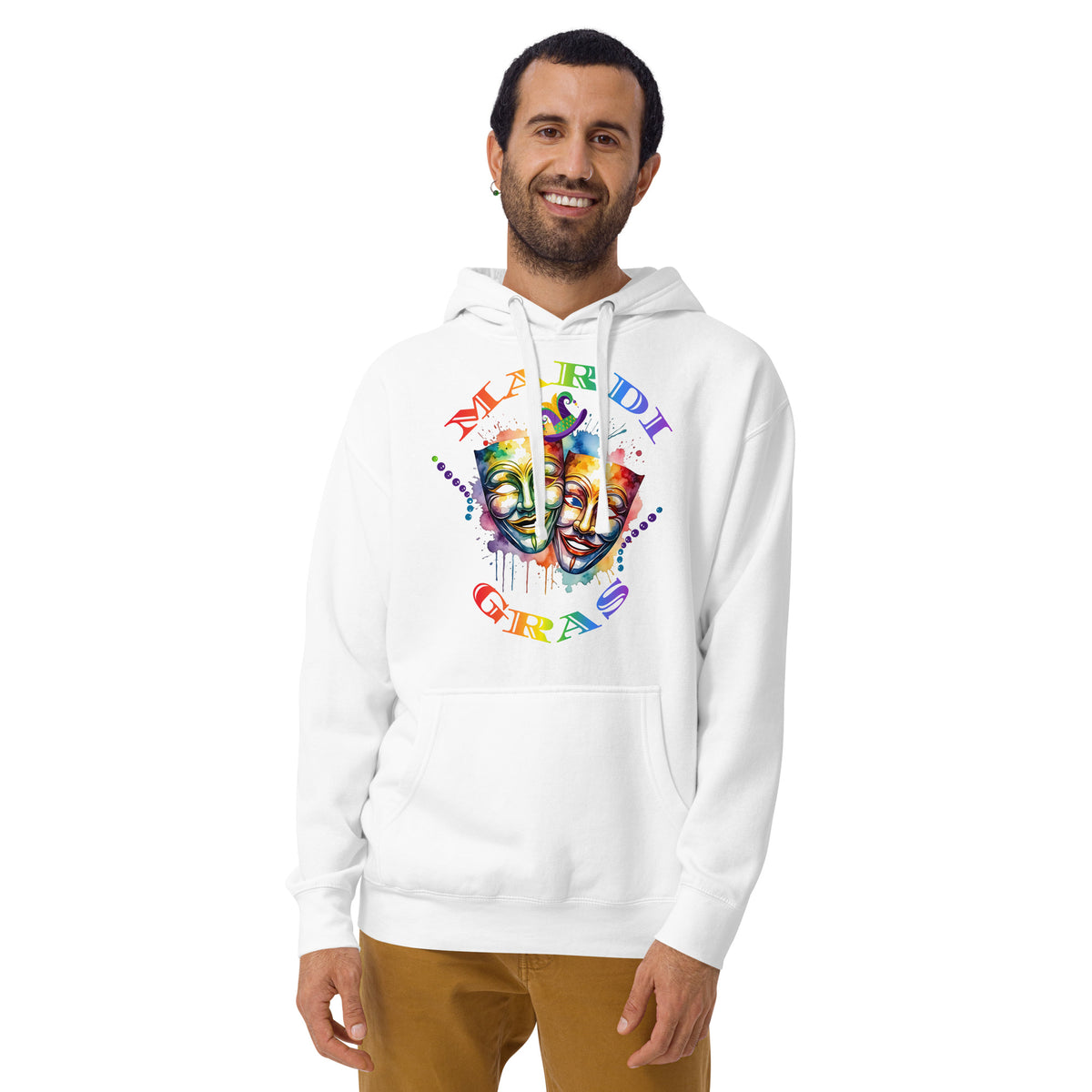 Mardi Gras Masks Unisex Hoodie — White — front