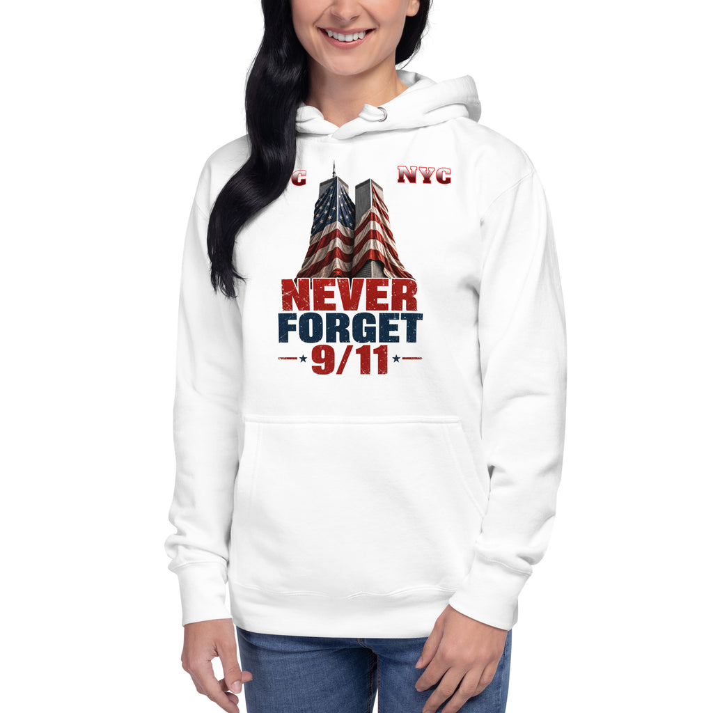 Never Forget 9/11 — WTC NYC Unisex Hoodie — White — front
