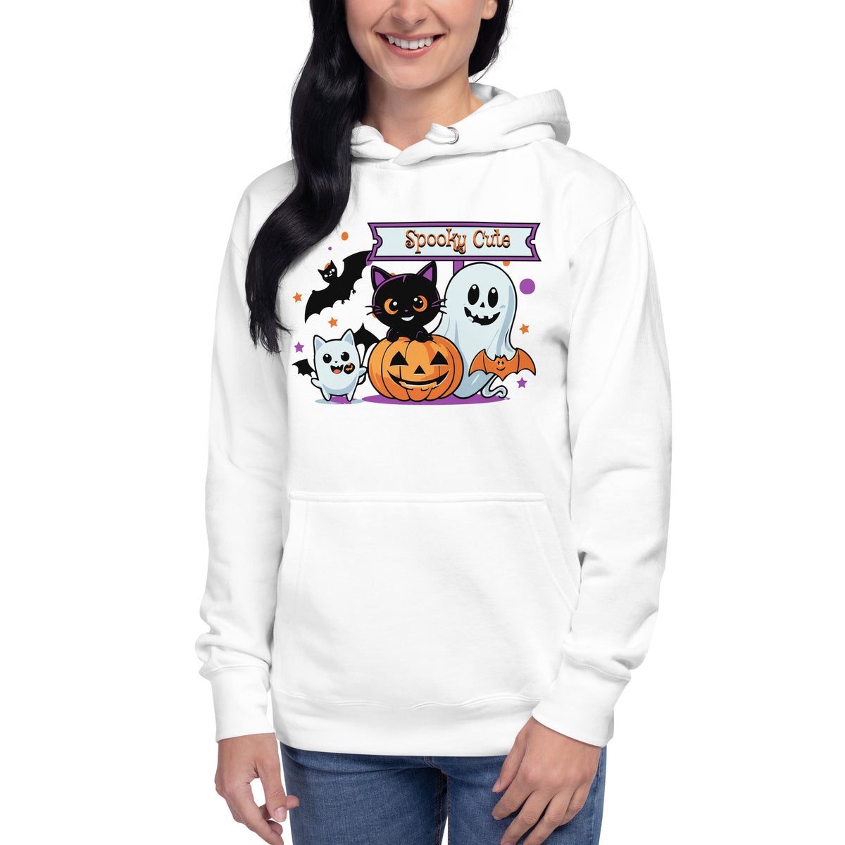 Spooky Cute Halloween Unisex Hoodie — White — front