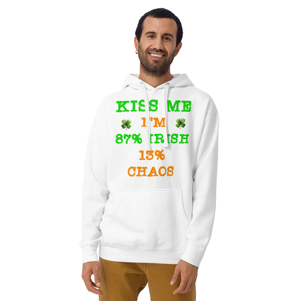 Kiss Me — Irish Chaos Unisex Hoodie — White — front