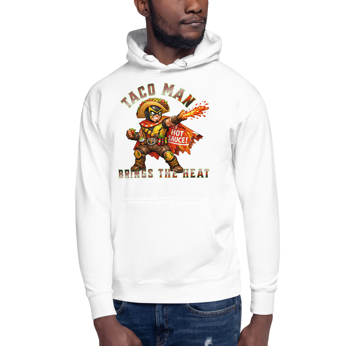 Taco Man Unisex Hoodie — White — front