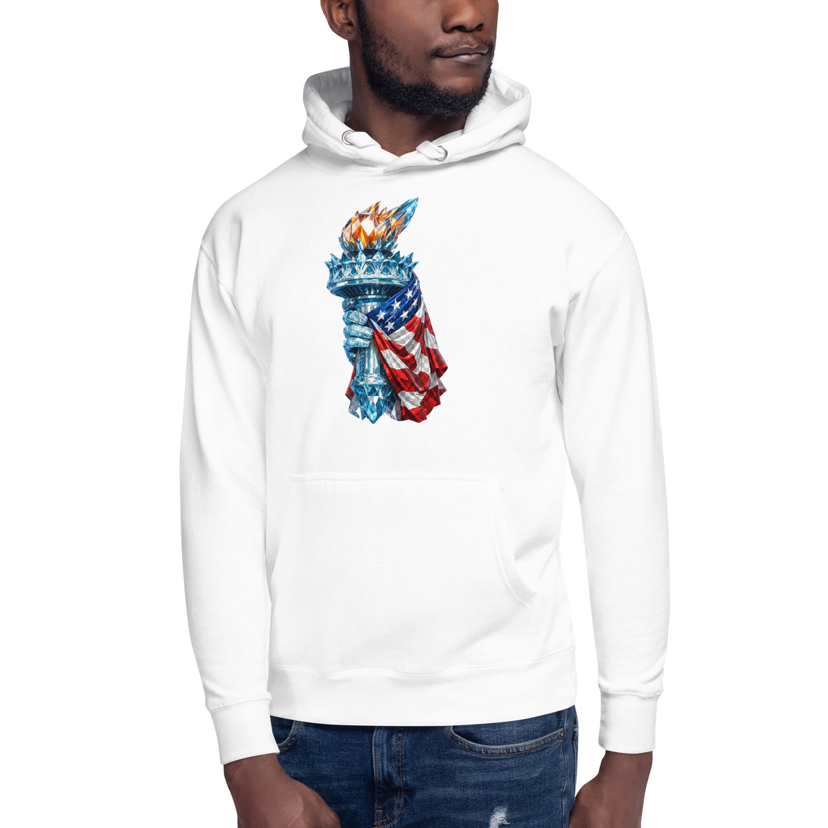 USA Liberty Ice Torch Unisex Hoodie — White — front