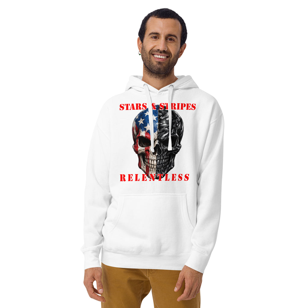 USA Patriotic Camo Skull Unisex Hoodie — White — front