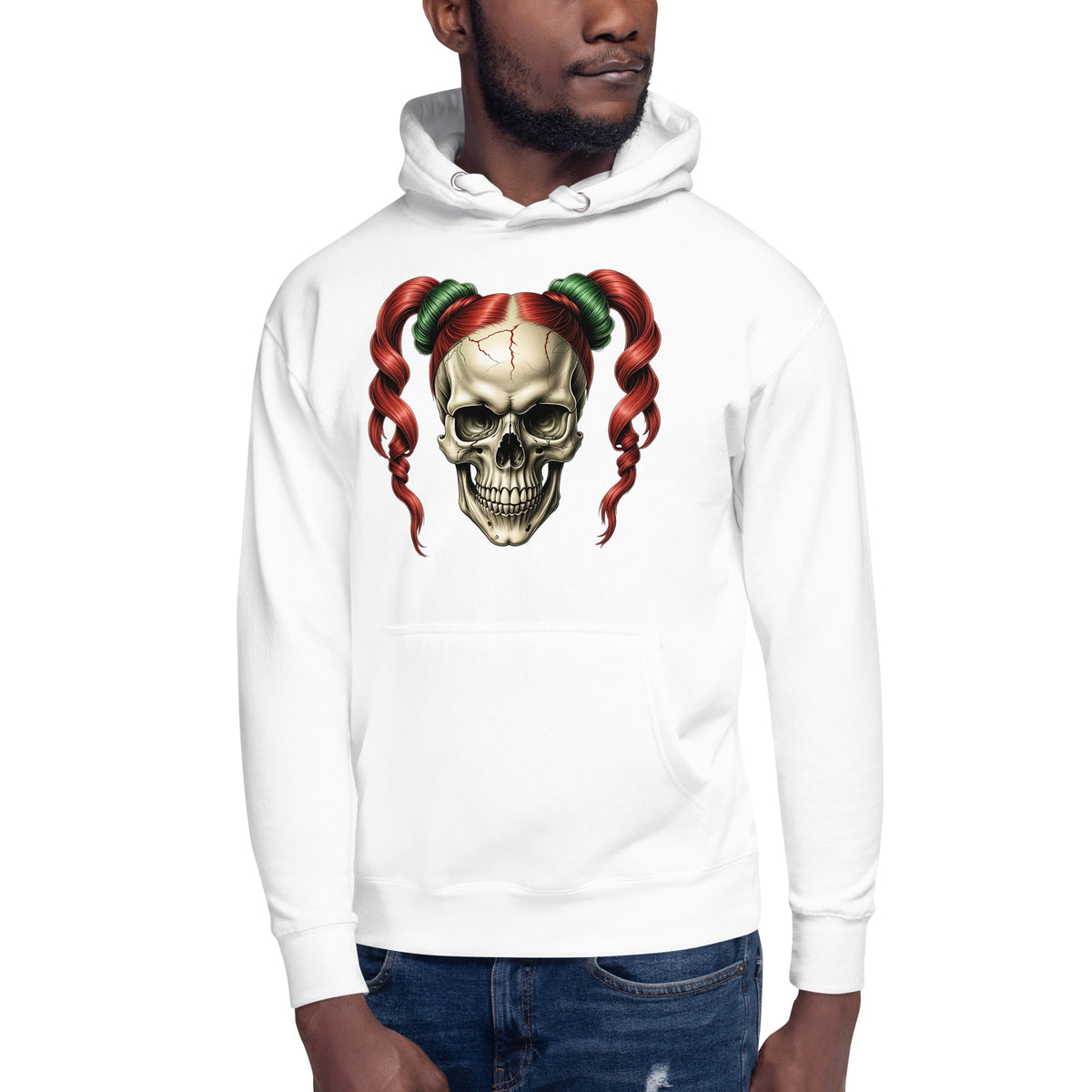 Ponytails Skull Unisex Hoodie — White — front