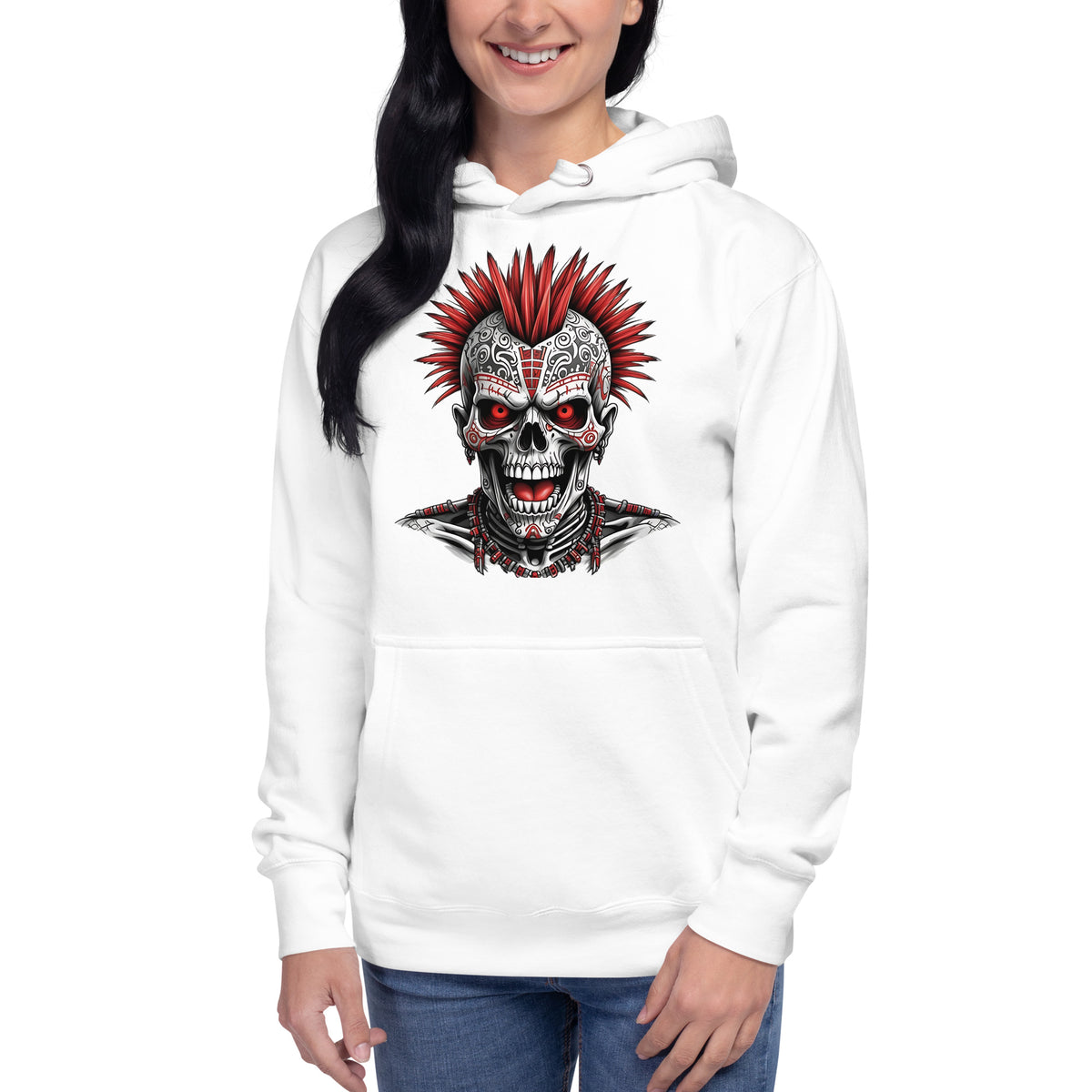 Punk Skeleton Unisex Hoodie — White — front