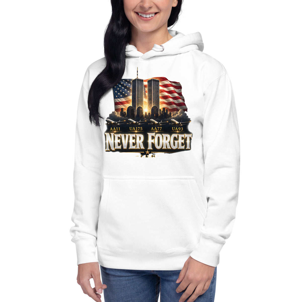 9/11 Never Forget Unisex Hoodie — White — front