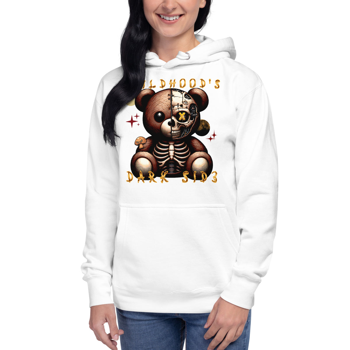 Childhood’s Dark Side Bear Series 0003 Unisex Hoodie — White — front