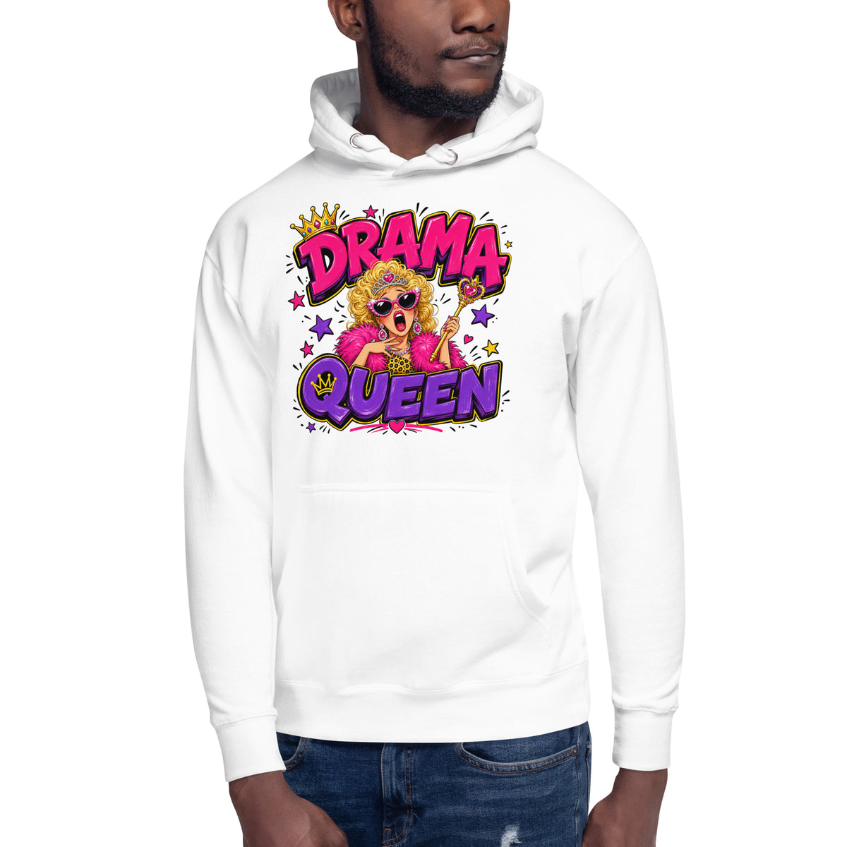 Drama Queen Unisex Hoodie — White — front