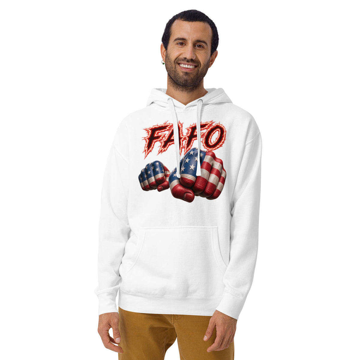 FAFO Fist Unisex Hoodie — White — front
