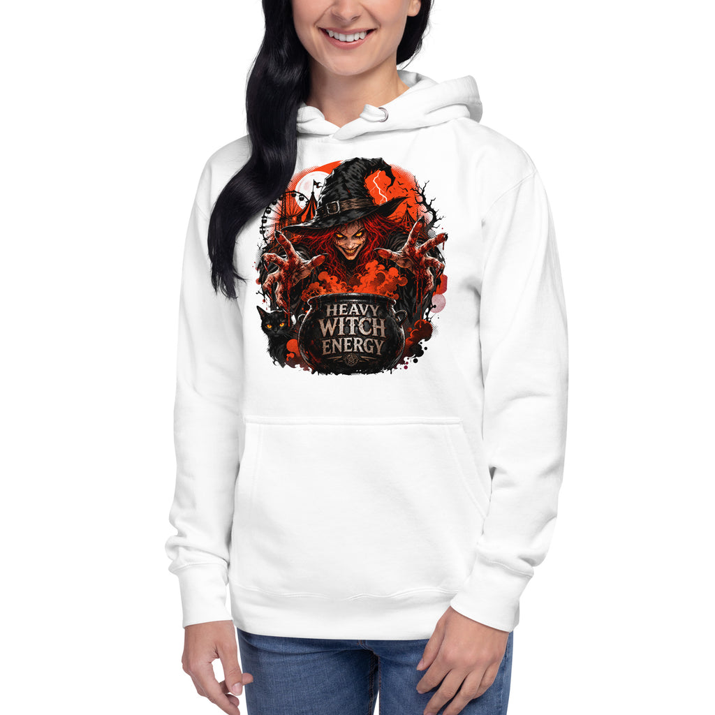 Heavy Witch Energy Unisex Hoodie — White — front