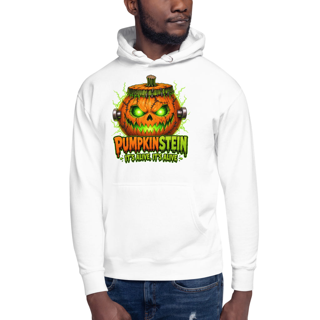 Pumpkinstein Unisex Hoodie — White — front