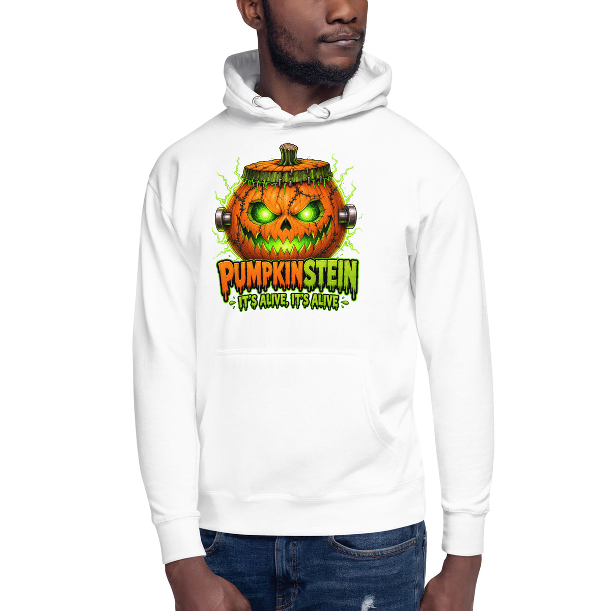 Pumpkinstein Unisex Hoodie — White — front