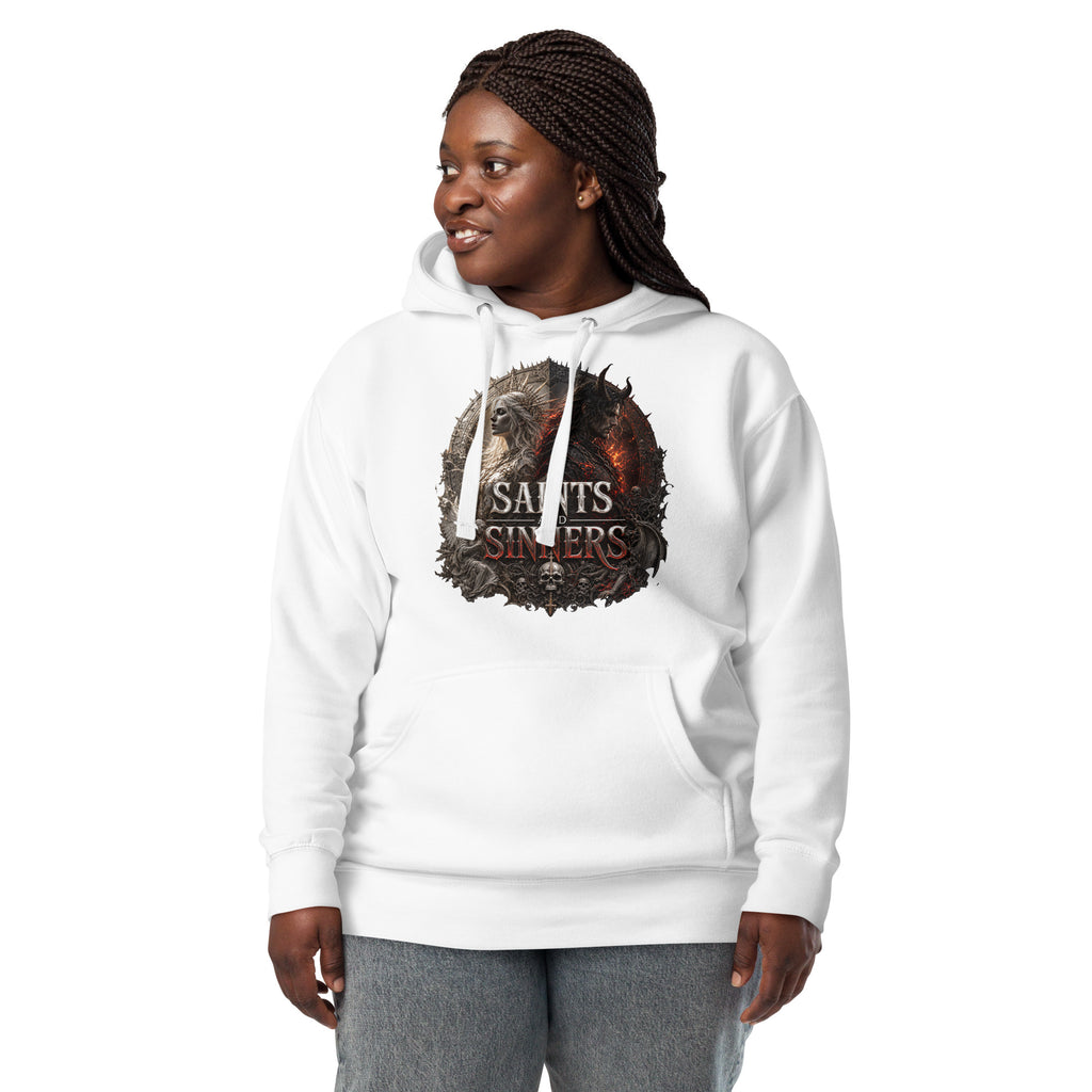 Saints and Sinners — Angel and Demon Unisex Hoodie — White — front