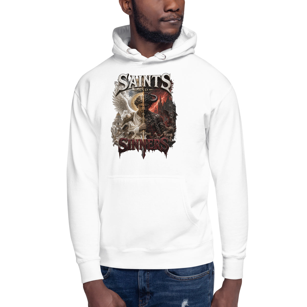 Saints and Sinners Unisex Hoodie — White — front
