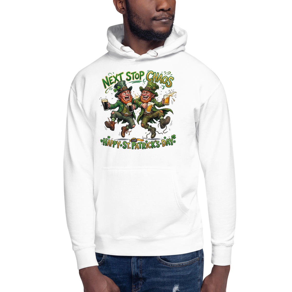 St. Patrick’s Day Chaos Unisex Hoodie — White — front