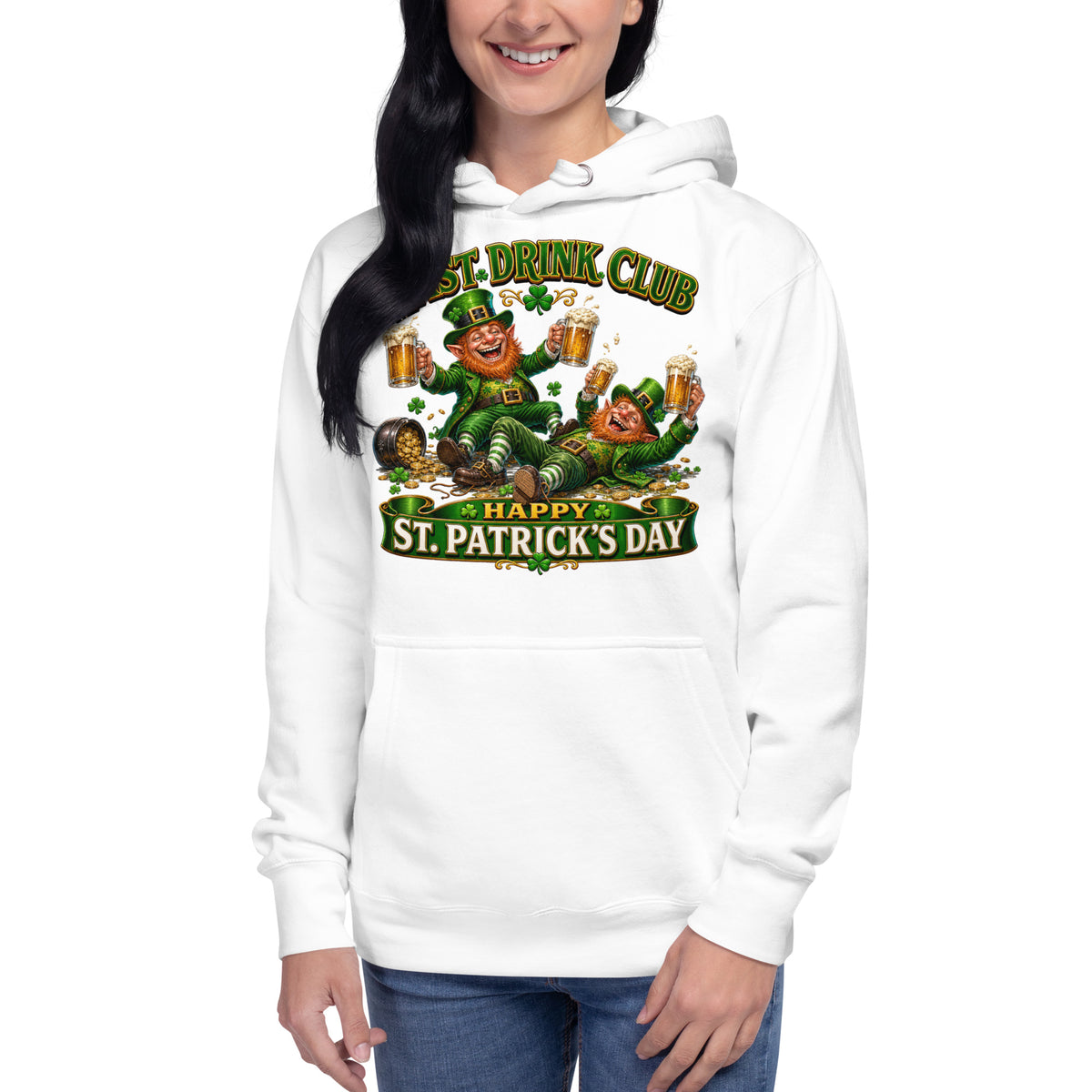 St. Patrick’s Day Last Drink Unisex Hoodie — White — front