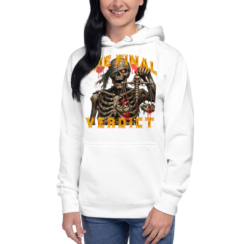 The Final Verdict Unisex Hoodie — White — front