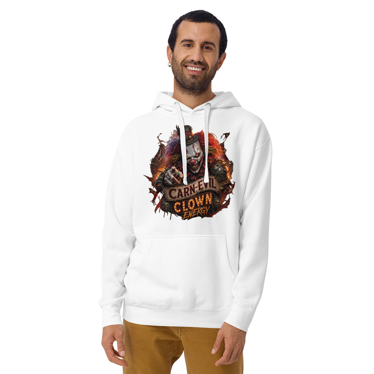 Top Hat Evil Clown Unisex Hoodie — White — front