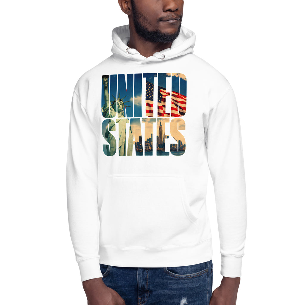 United States Unisex Hoodie — White — front