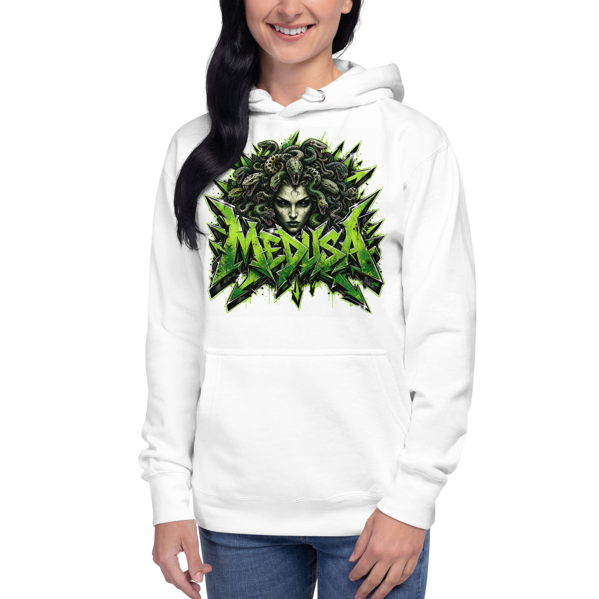 Medusa Graffiti Unisex Hoodie — White — front