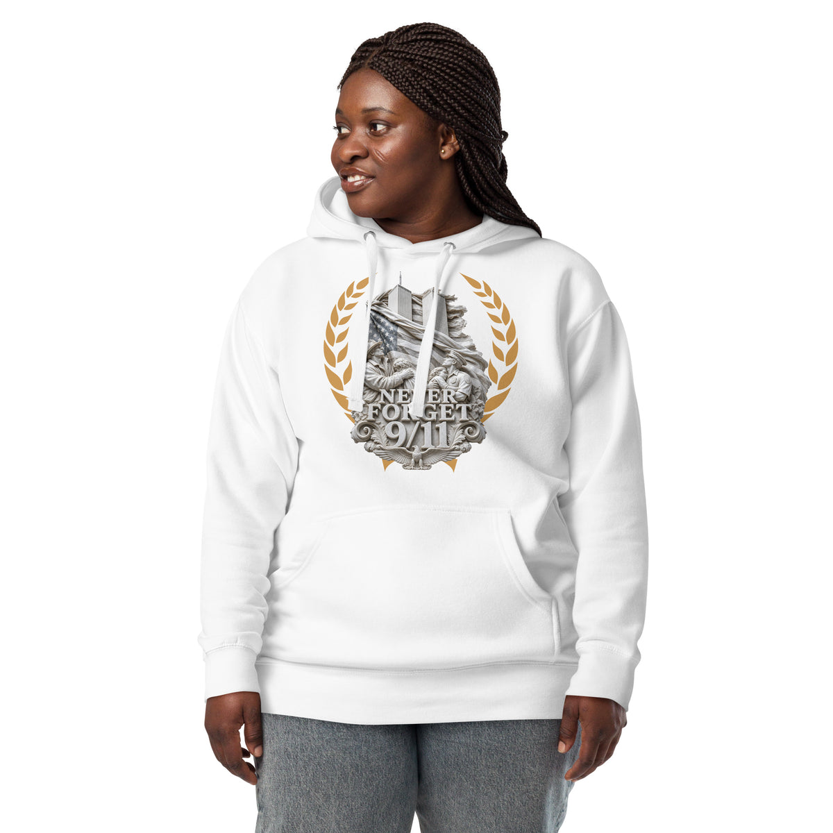 WTC NYC — Never Forget Unisex Hoodie — White — front